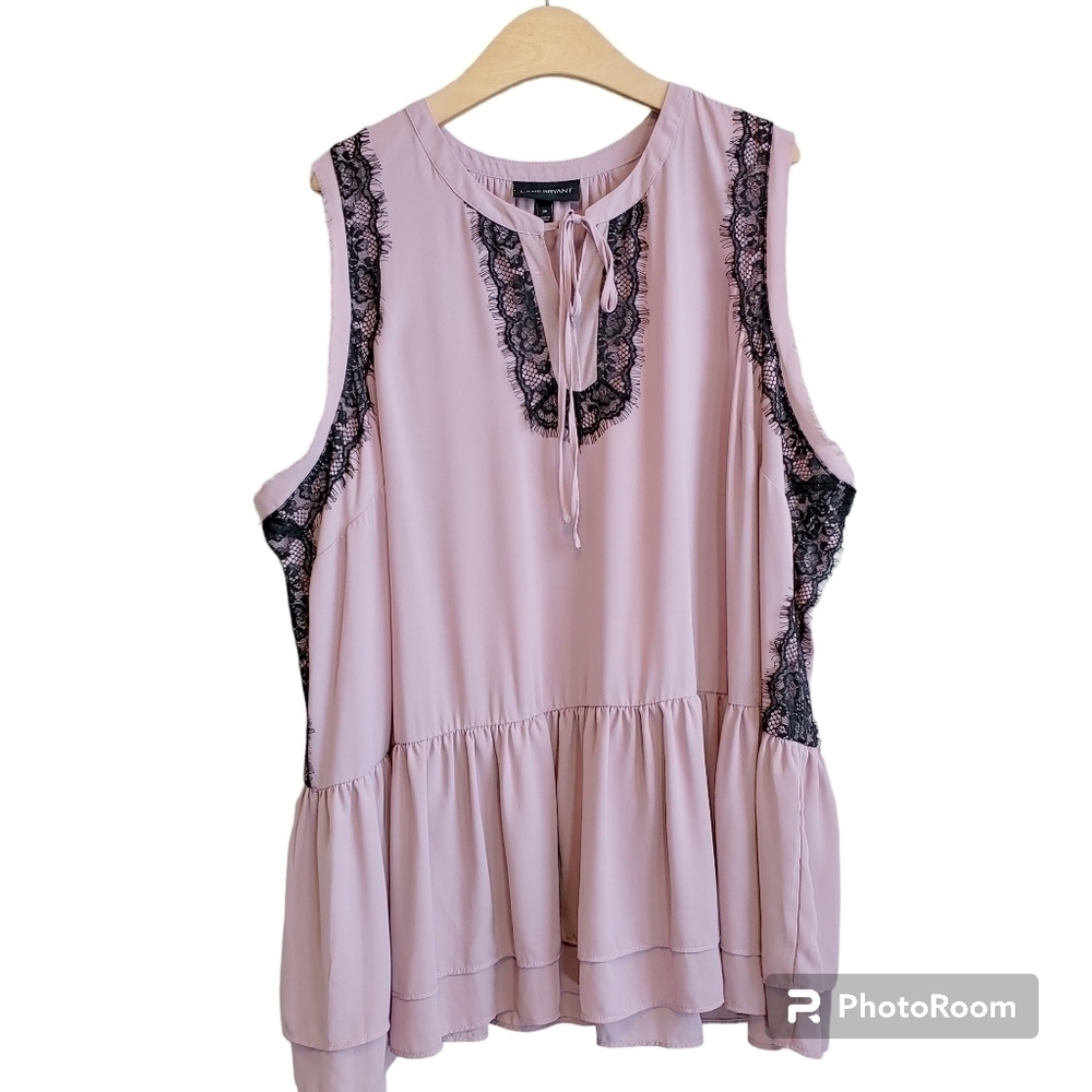 Lane Bryant Y2K Tiered Mauve with Black Lace Fairy Top Plus Sz 28